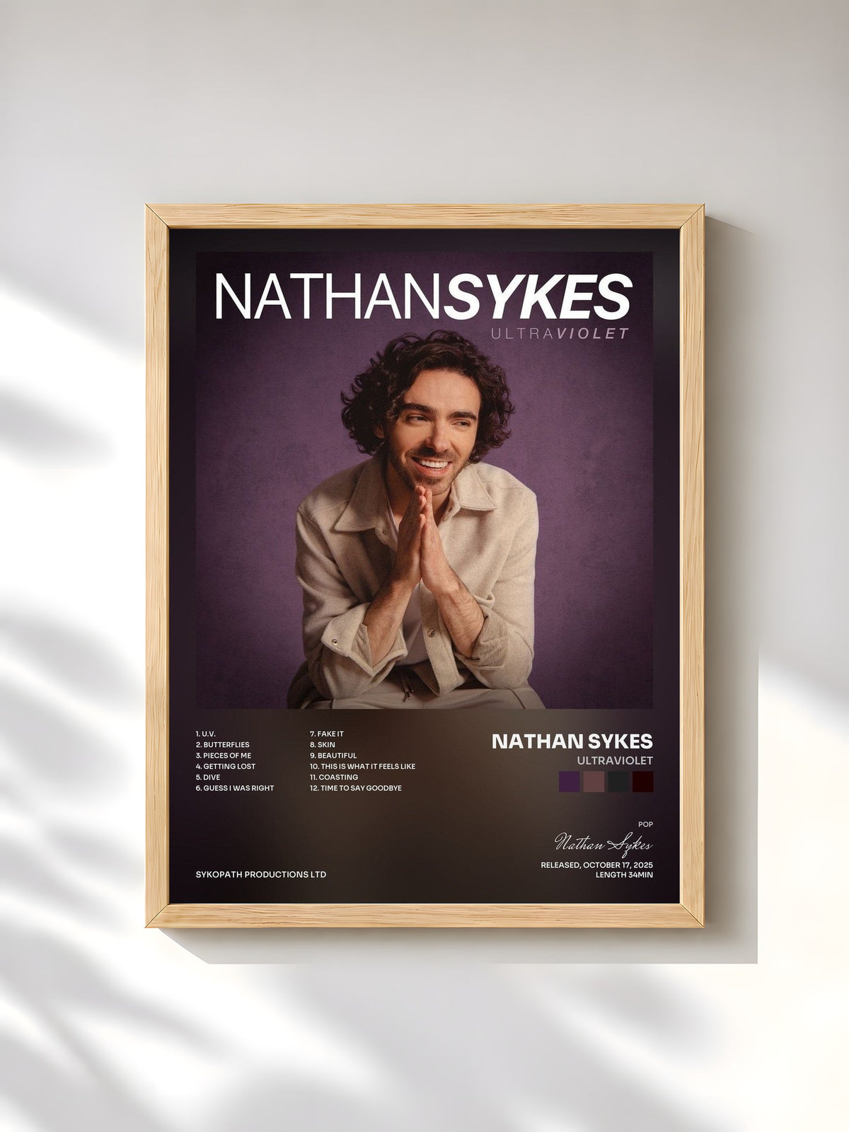 #bois Tableau de l'album Ultraviolet de Nathan Sykes, cadre en bois brut, imprimé et encadré en France