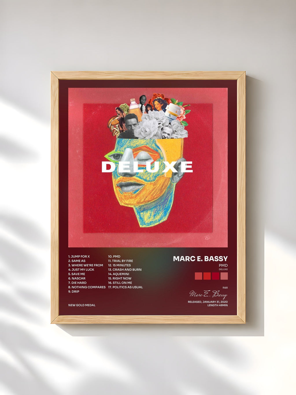 #bois Tableau de l'album PMD (Deluxe) de Marc E. Bassy, cadre en bois brut, imprimé et encadré en France