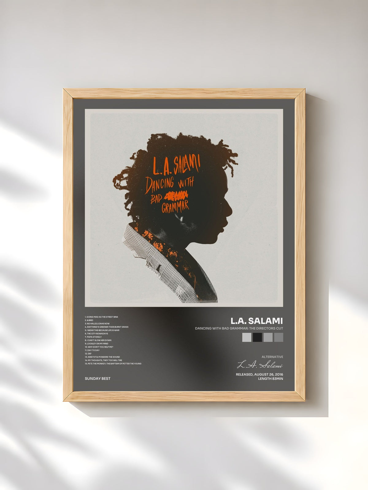 #bois Tableau de l'album Dancing With Bad Grammar: The Directors Cut de L.A. Salami, cadre en bois brut, imprimé et encadré en France