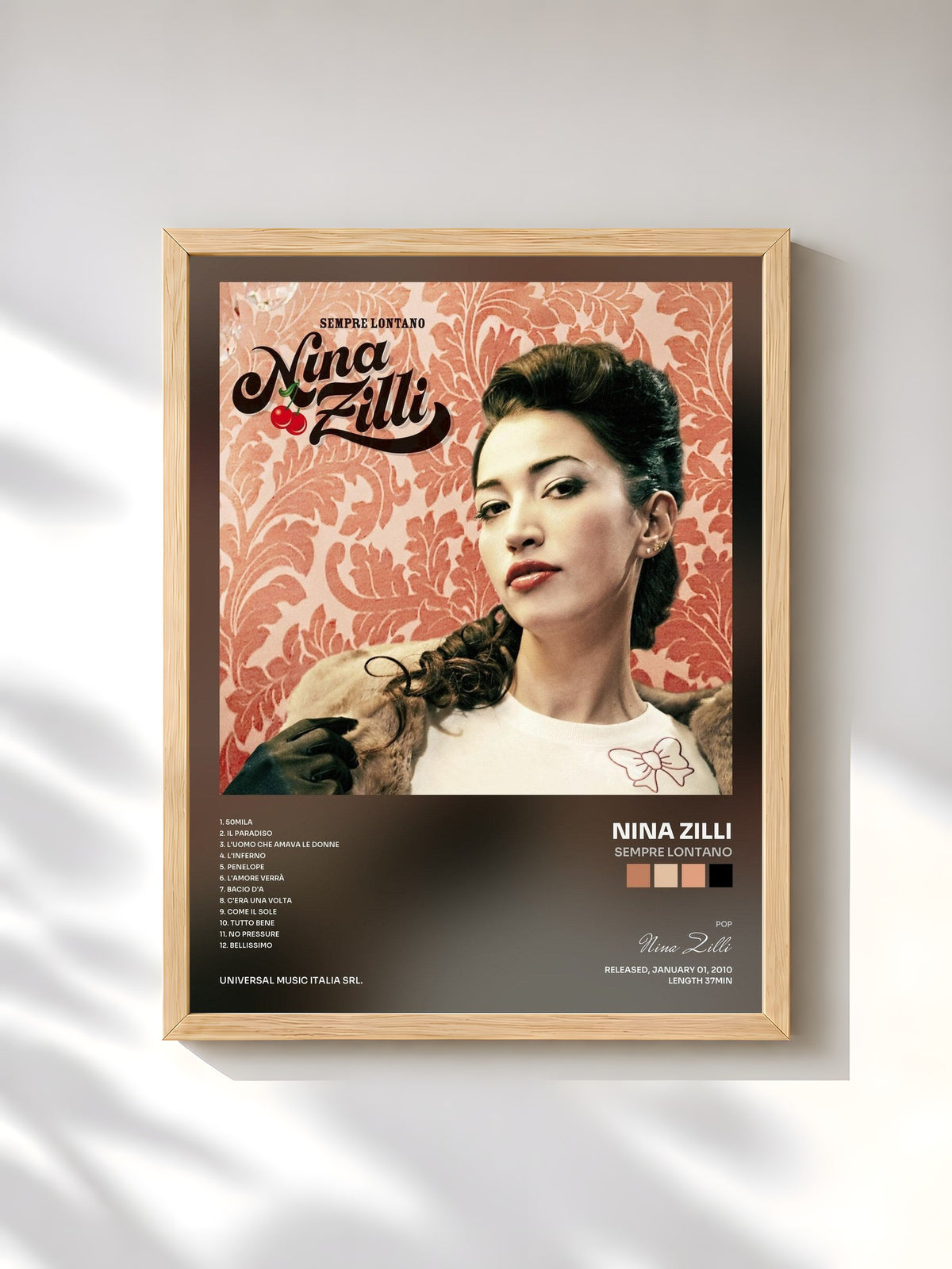 #bois Tableau de l'album Sempre Lontano de Nina Zilli, cadre en bois brut, imprimé et encadré en France