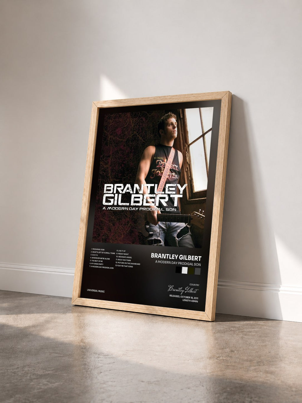 #bois Tableau de l'album A Modern Day Prodigal Son de Brantley Gilbert vu de trois quarts, cadre en bois brut