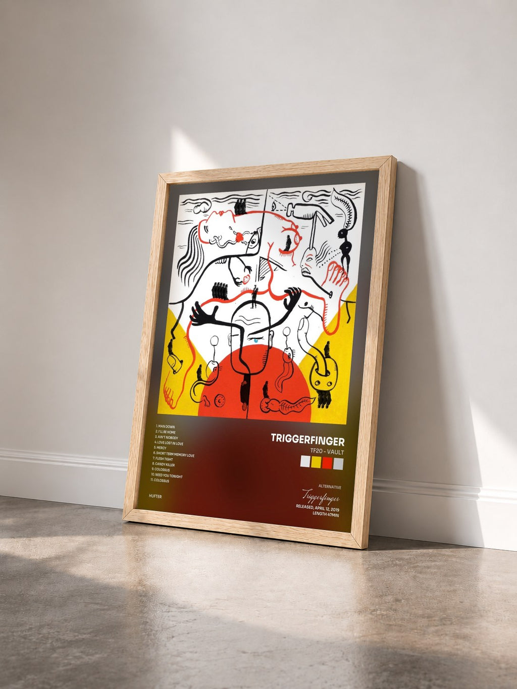 #bois Tableau de l'album Tf20 - Vault de Triggerfinger vu de trois quarts, cadre en bois brut