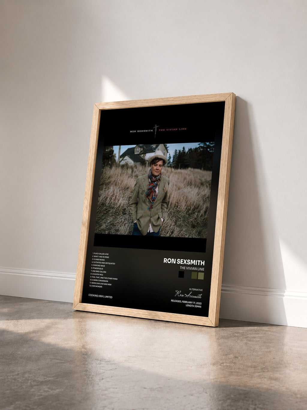 #bois Tableau de l'album The Vivian Line de Ron Sexsmith vu de trois quarts, cadre en bois brut