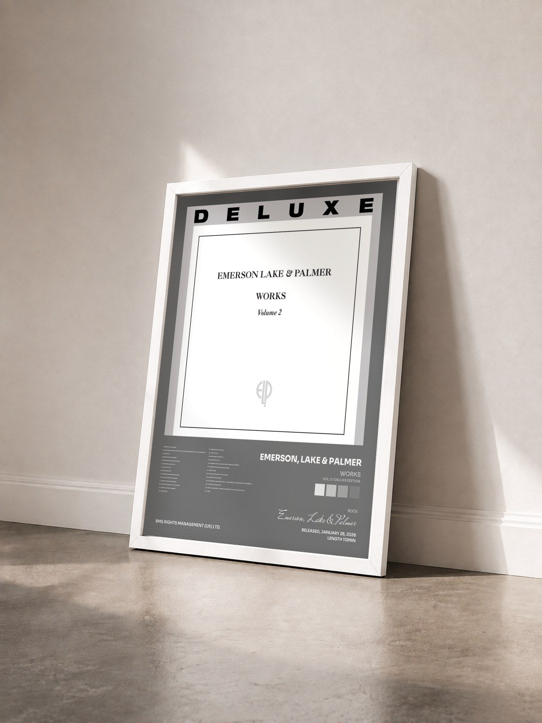 #blanc Tableau de l'album Works (Vol. 2 / Deluxe Edition) de Emerson, Lake & Palmer vu de trois quarts, cadre blanc