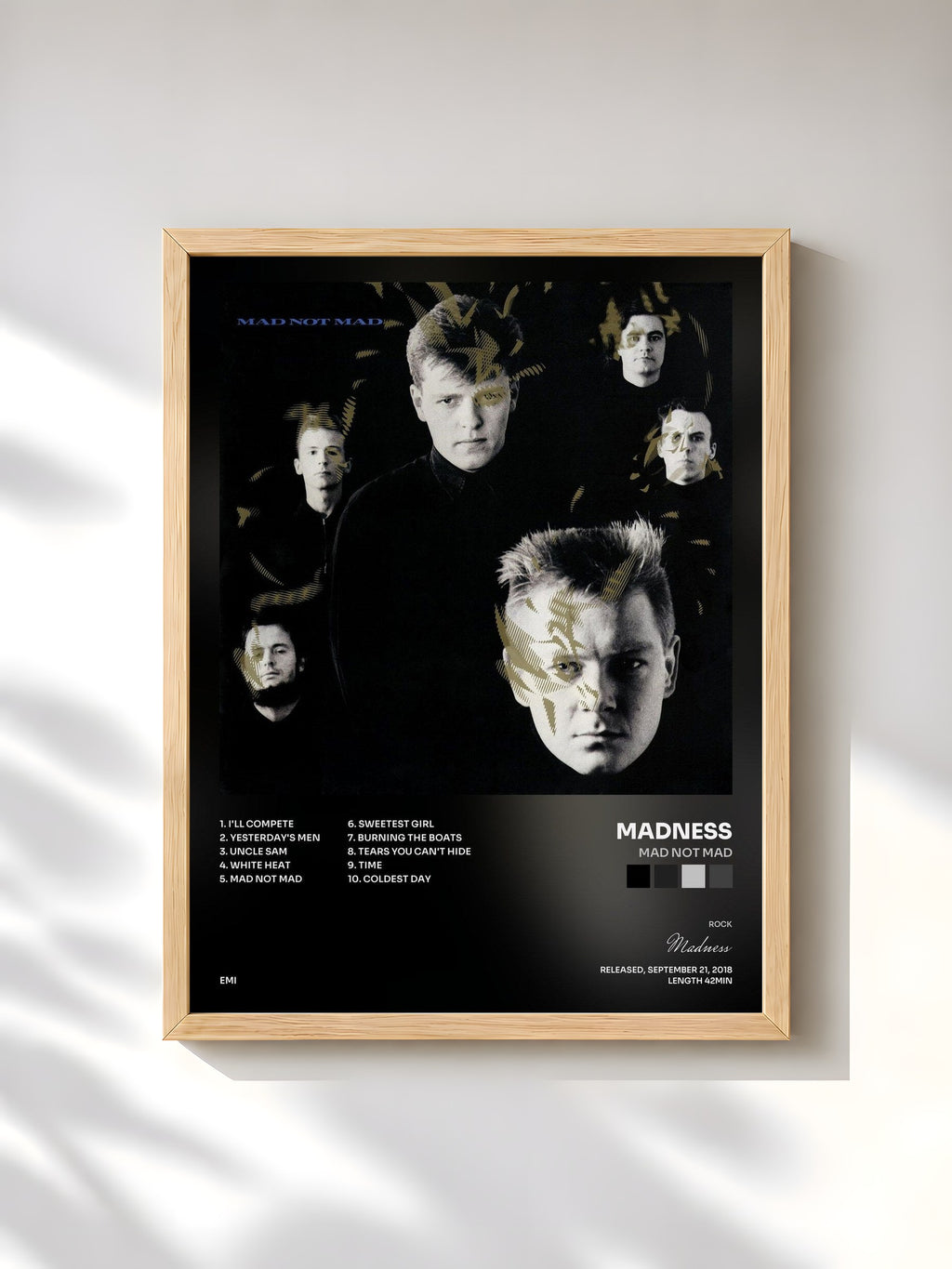 #bois Tableau de l'album Mad Not Mad de Madness, cadre en bois brut, imprimé et encadré en France