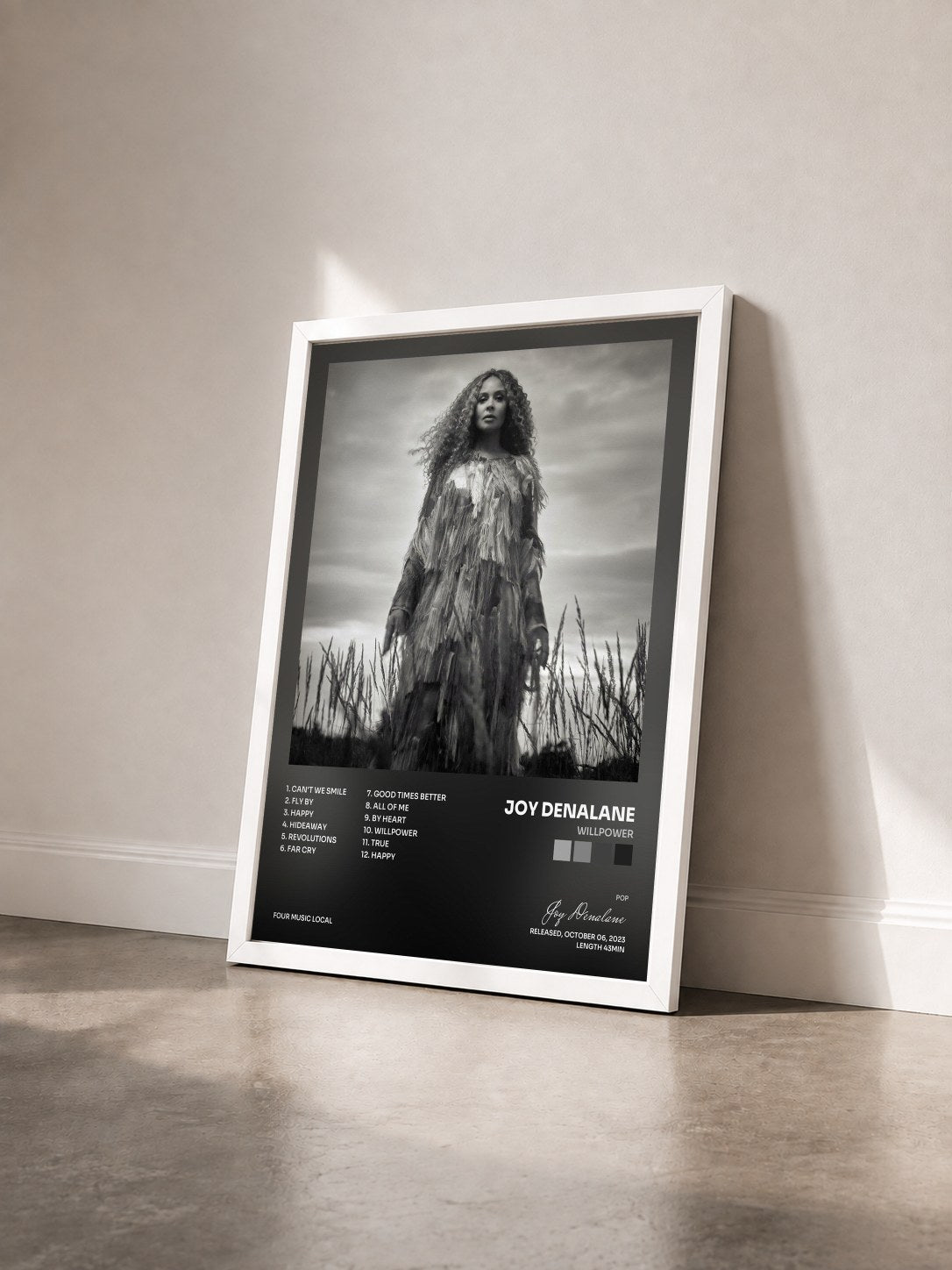 #blanc Tableau de l'album WILLPOWER de Joy Denalane vu de trois quarts, cadre blanc
