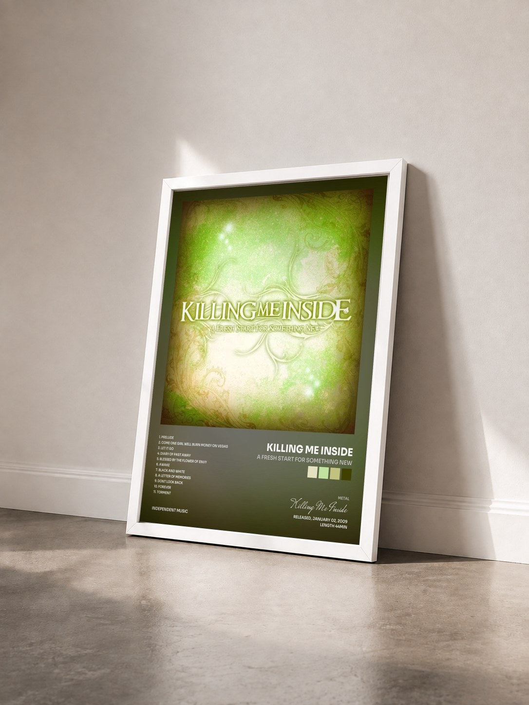#blanc Tableau de l'album A Fresh Start for Something New de Killing Me Inside vu de trois quarts, cadre blanc