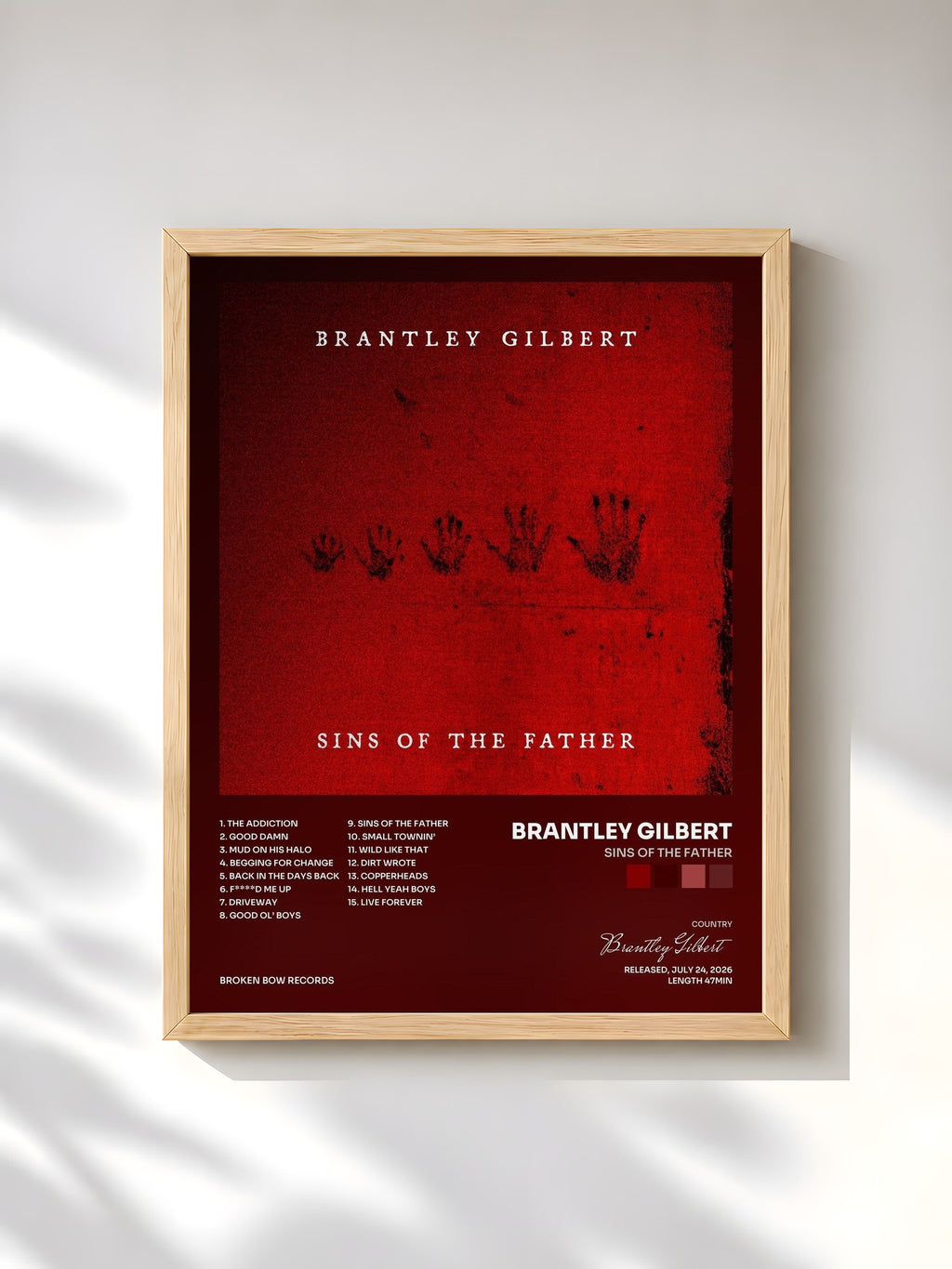 #bois Tableau de l'album SINS OF THE FATHER de Brantley Gilbert, cadre en bois brut, imprimé et encadré en France
