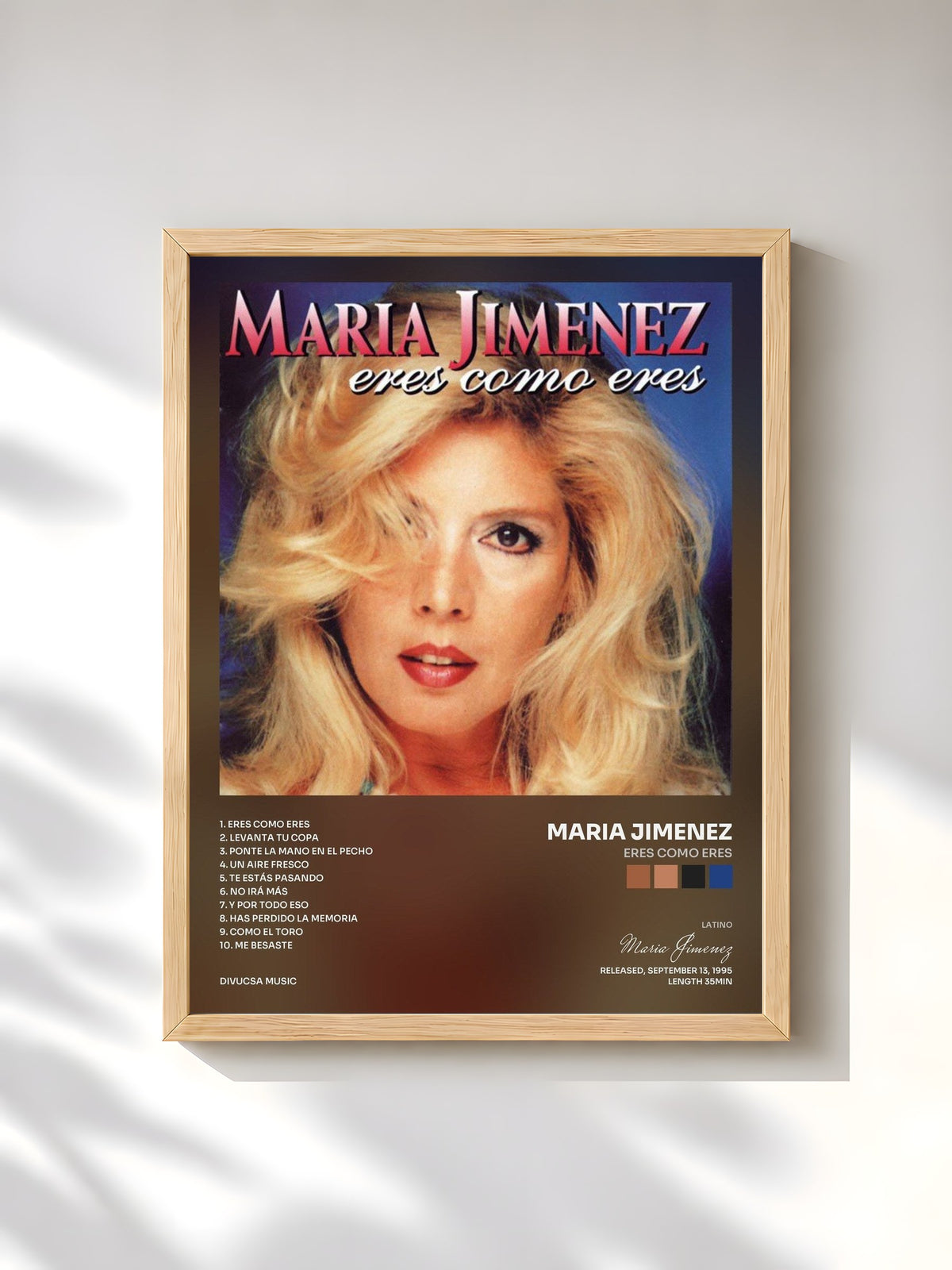 #bois Tableau de l'album Eres Como Eres de Maria Jimenez, cadre en bois brut, imprimé et encadré en France