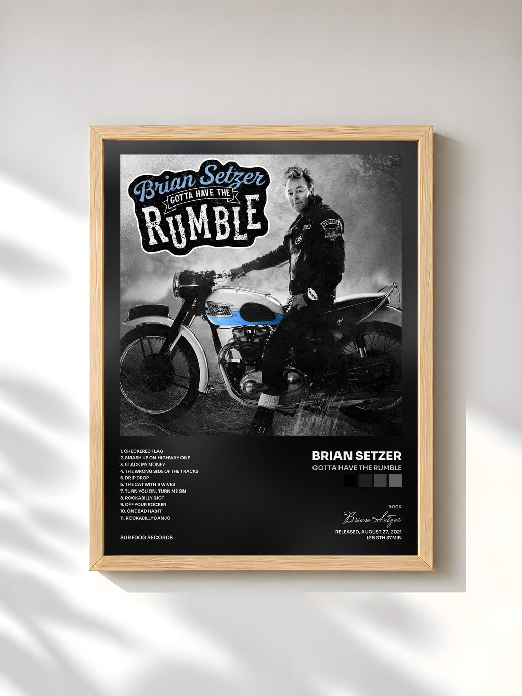 #bois Tableau de l'album Gotta Have The Rumble de Brian Setzer, cadre en bois brut, imprimé et encadré en France