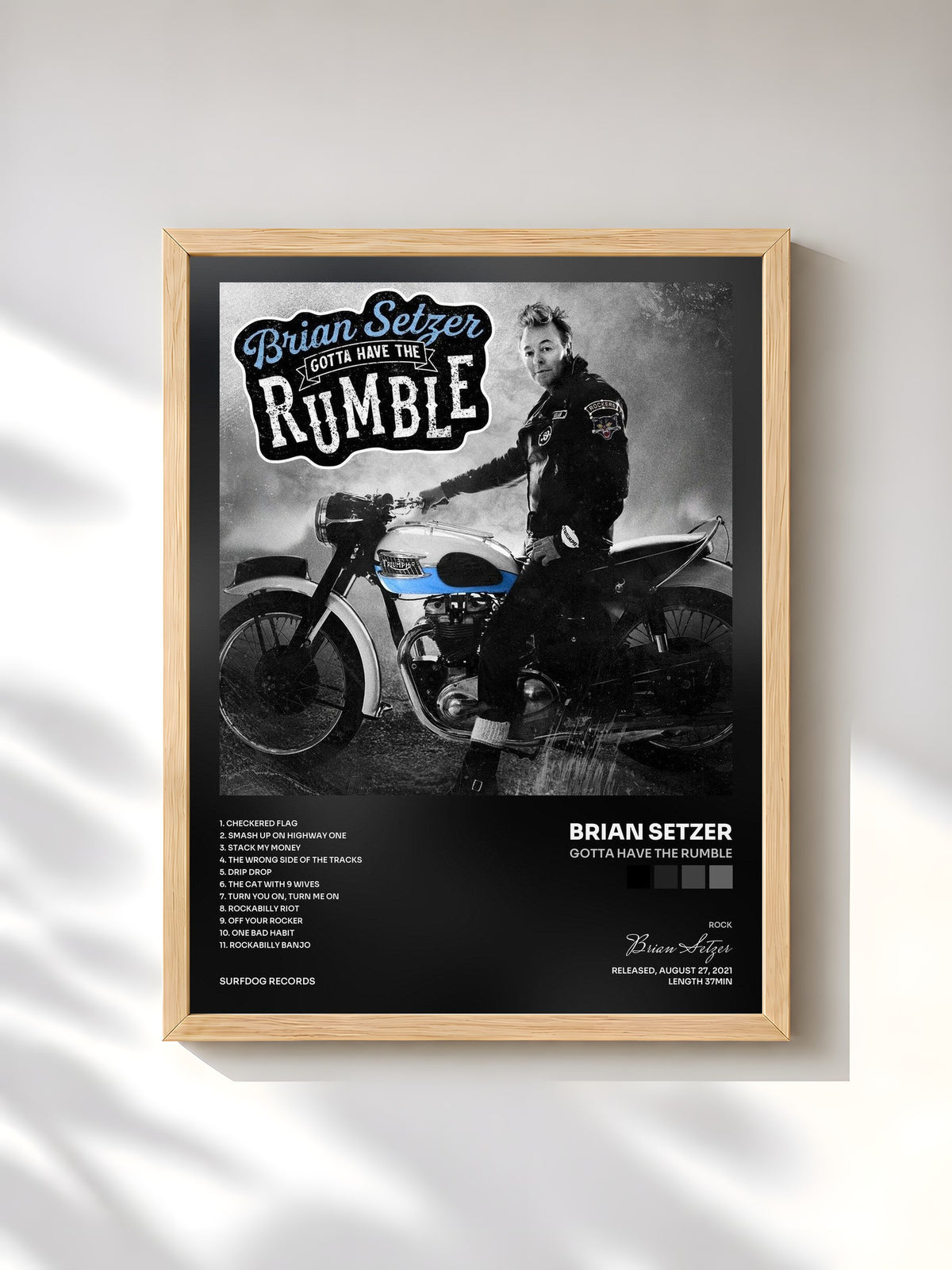 #bois Tableau de l'album Gotta Have The Rumble de Brian Setzer, cadre en bois brut, imprimé et encadré en France