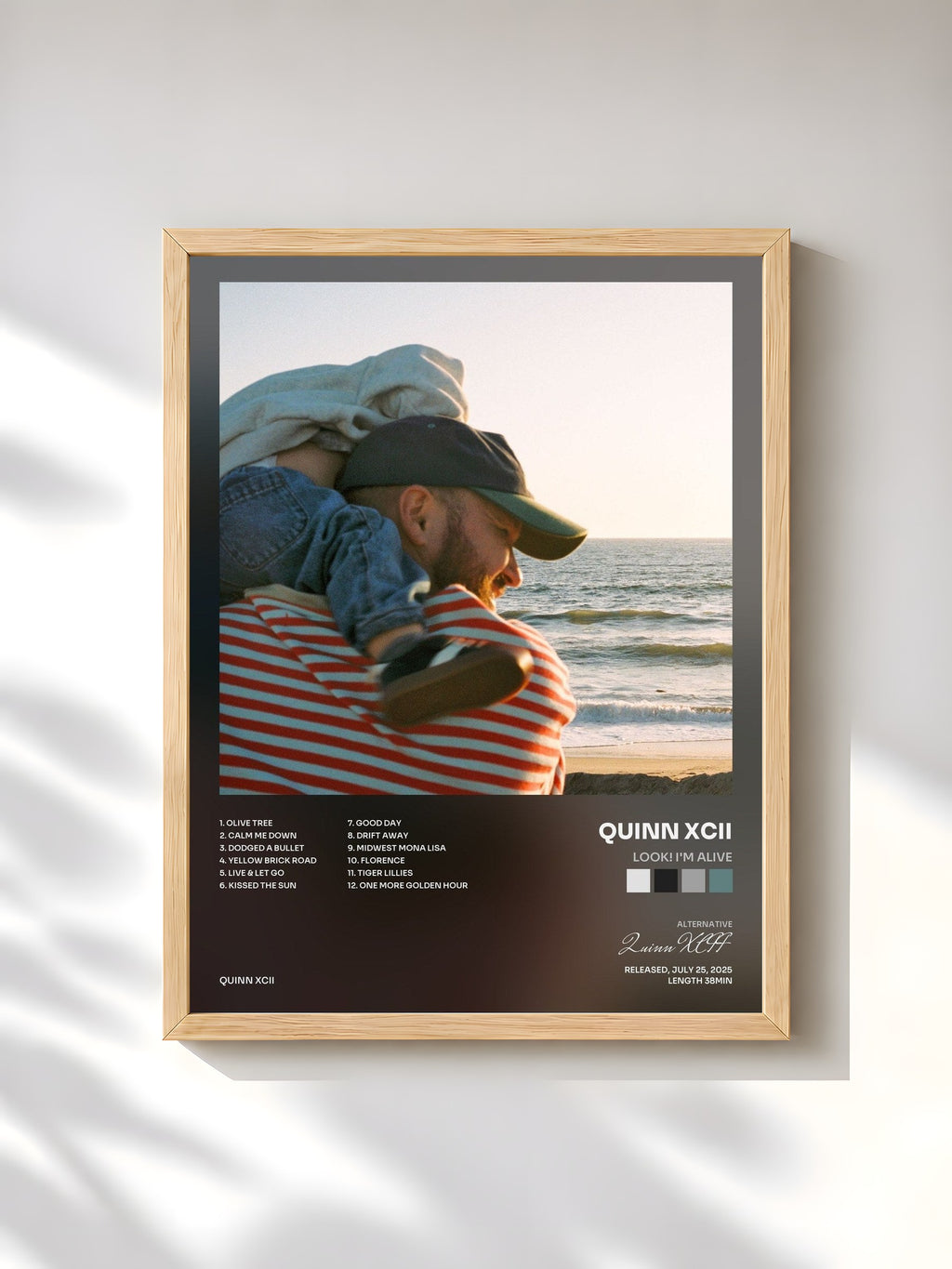#bois Tableau de l'album LOOK! I'm Alive de Quinn XCII, cadre en bois brut, imprimé et encadré en France