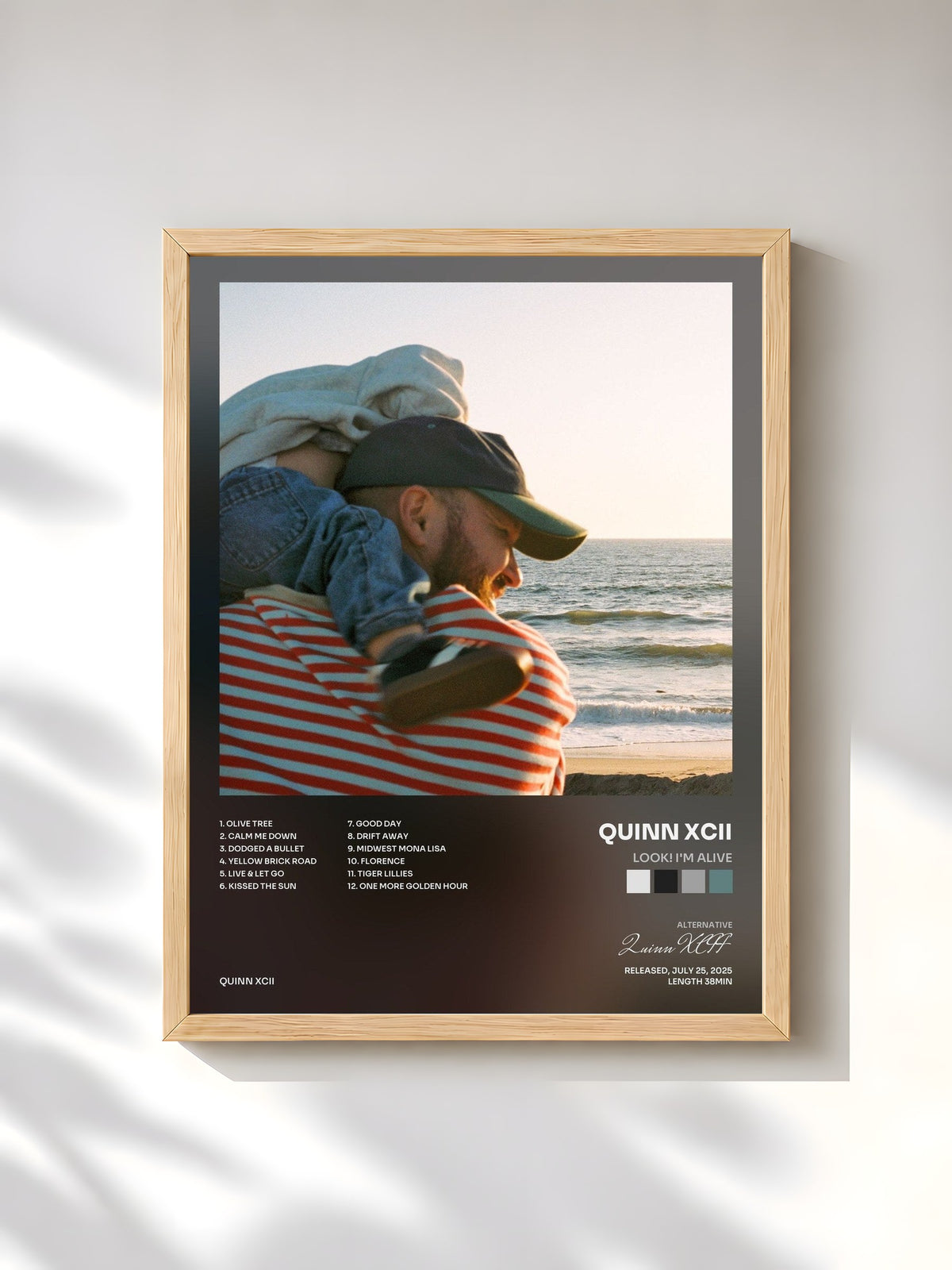 #bois Tableau de l'album LOOK! I'm Alive de Quinn XCII, cadre en bois brut, imprimé et encadré en France