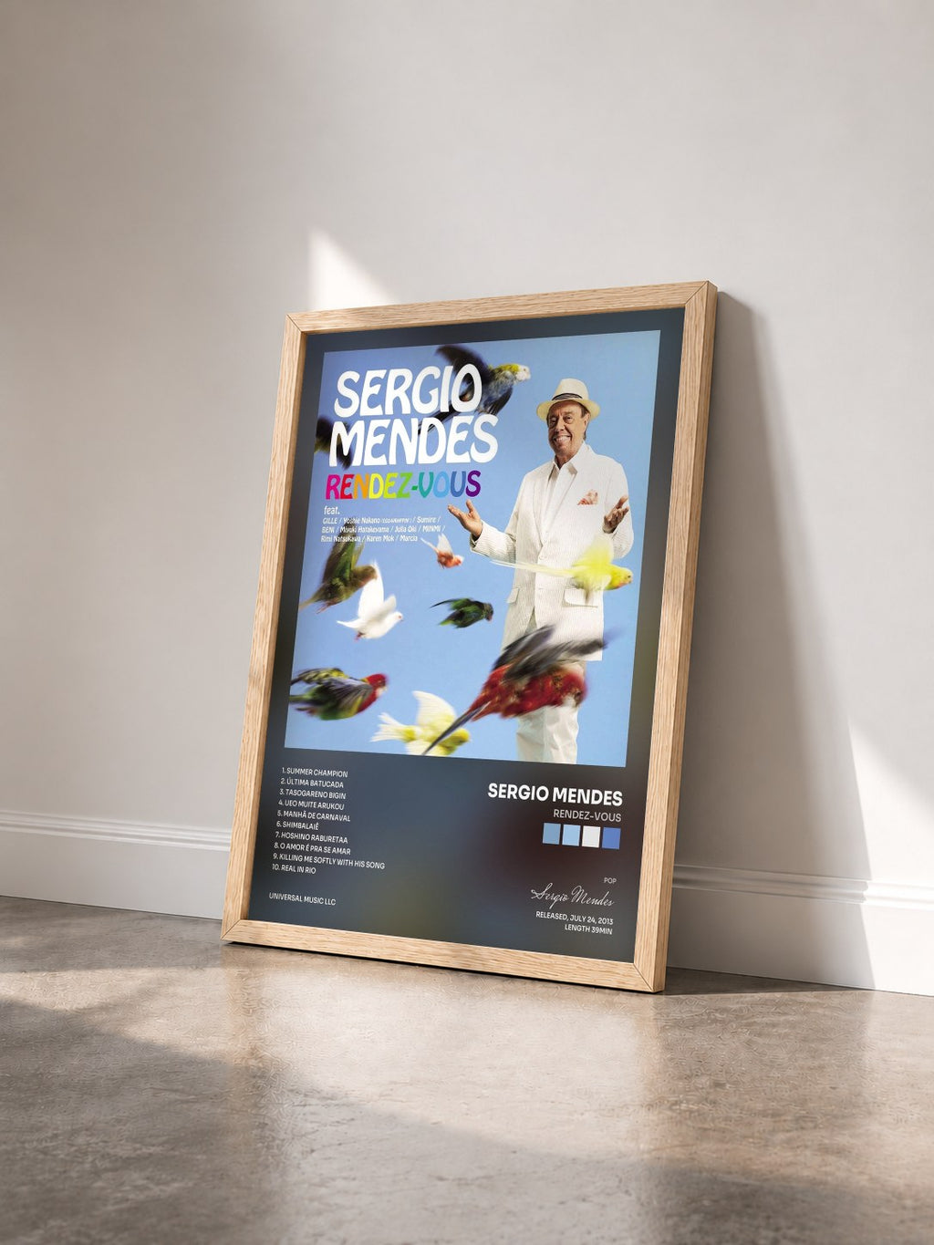 #bois Tableau de l'album Rendez-Vous de Sergio Mendes vu de trois quarts, cadre en bois brut
