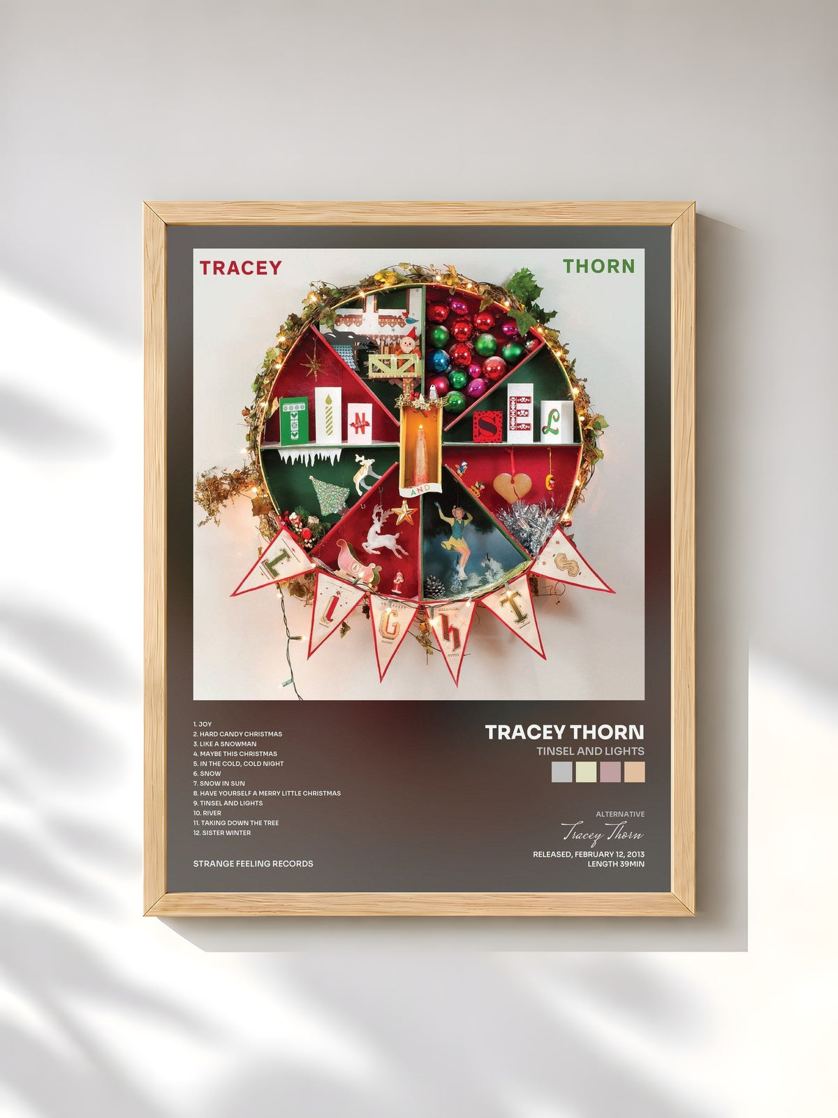 #bois Tableau de l'album Tinsel and Lights de Tracey Thorn, cadre en bois brut, imprimé et encadré en France