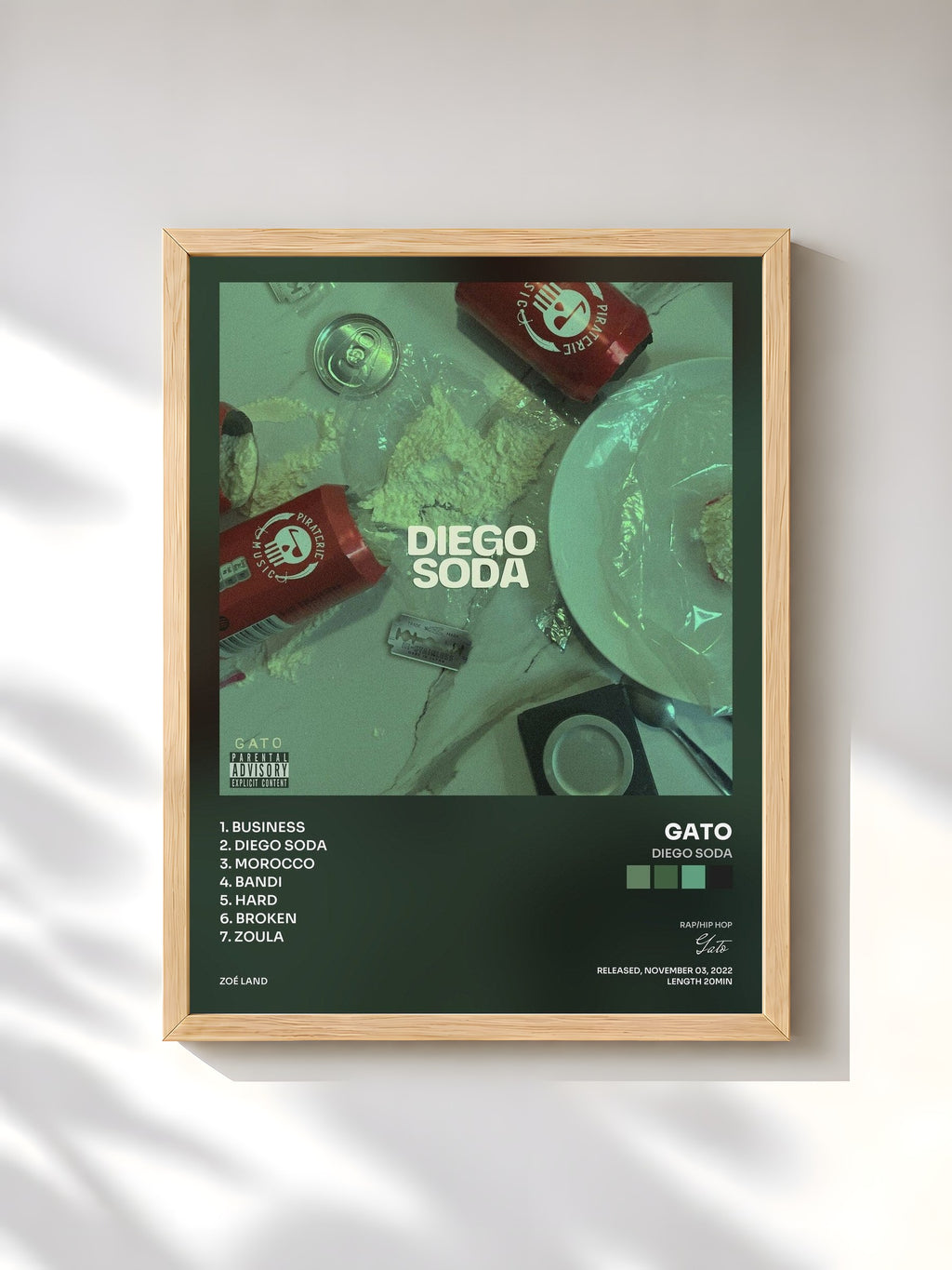 #bois Tableau de l'album Diego Soda de Gato, cadre en bois brut, imprimé et encadré en France