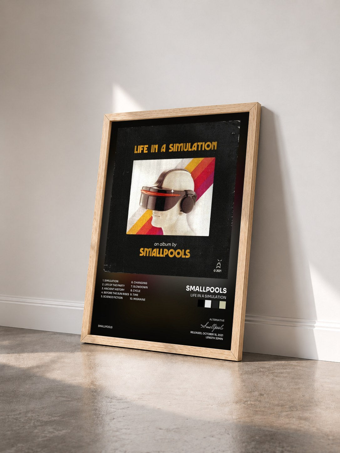 #bois Tableau de l'album LIFE IN A SIMULATION de Smallpools vu de trois quarts, cadre en bois brut