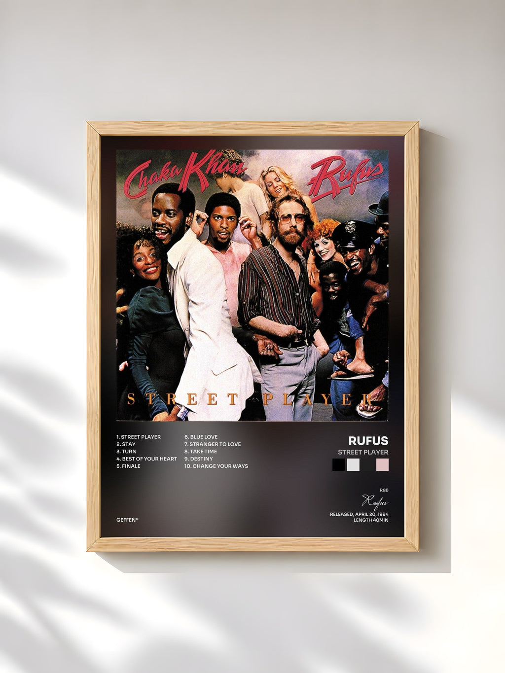 #bois Tableau de l'album Street Player de Rufus, cadre en bois brut, imprimé et encadré en France