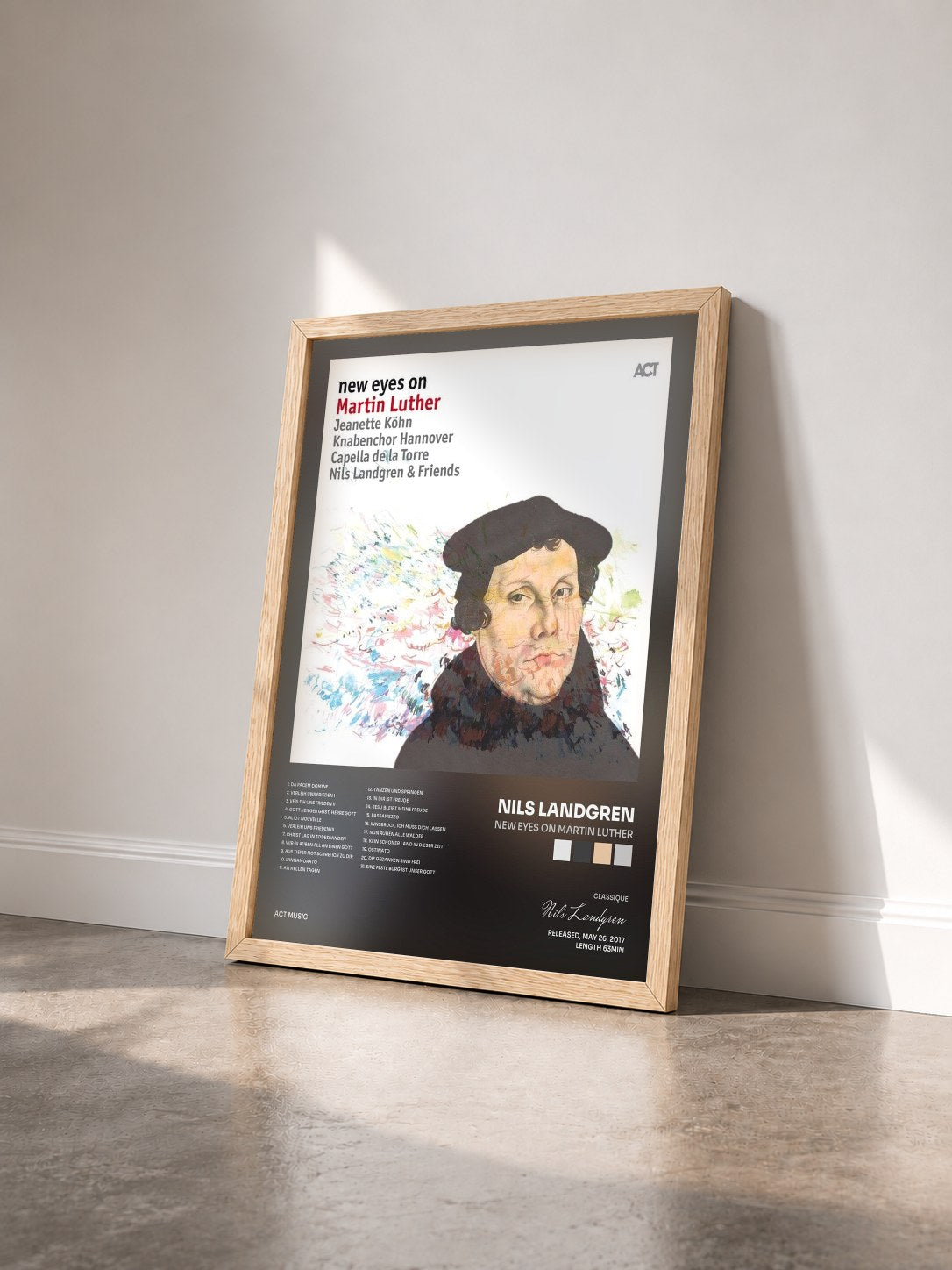 #bois Tableau de l'album New Eyes on Martin Luther de Nils Landgren vu de trois quarts, cadre en bois brut