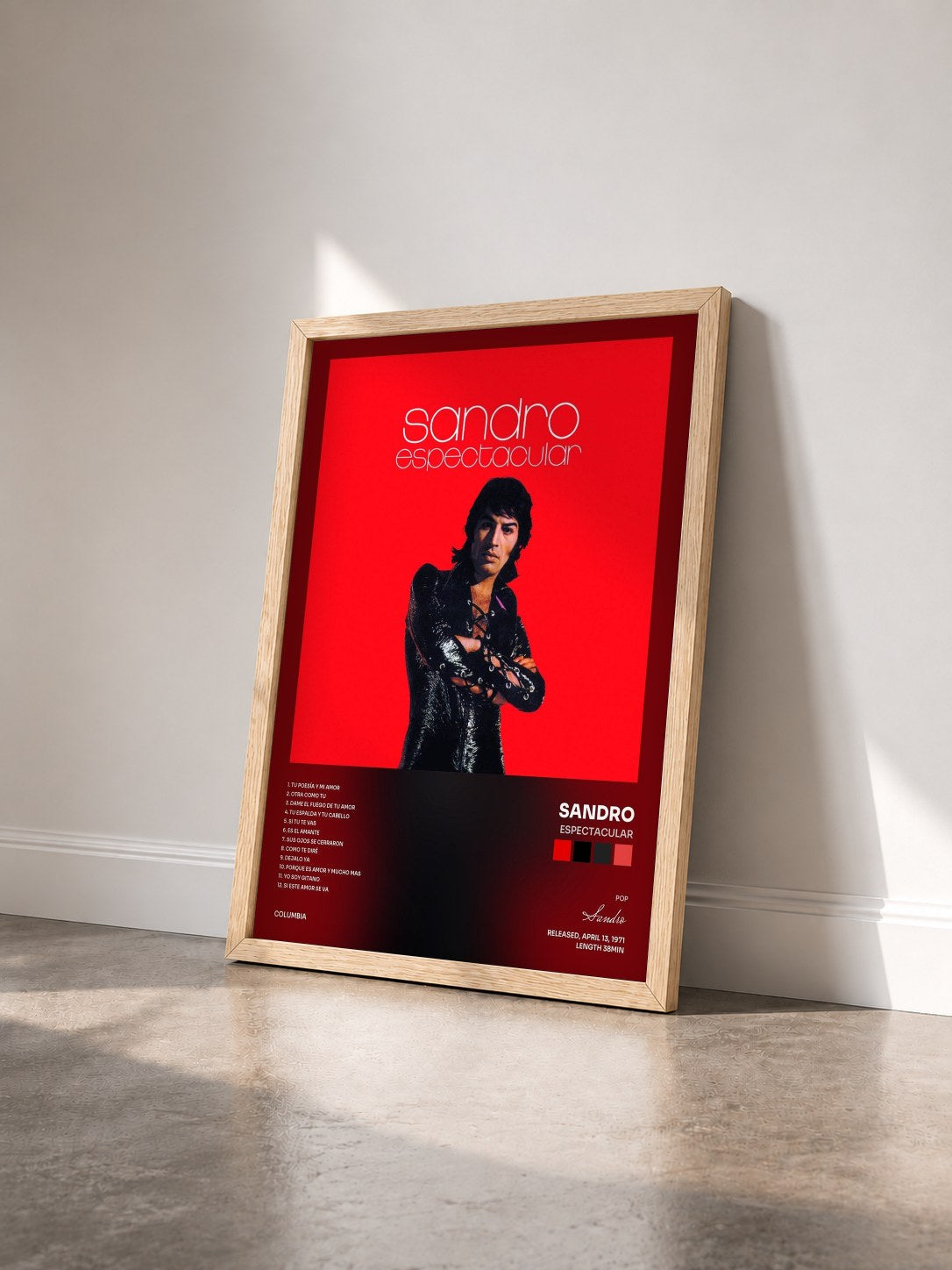 #bois Tableau de l'album Espectacular de Sandro vu de trois quarts, cadre en bois brut