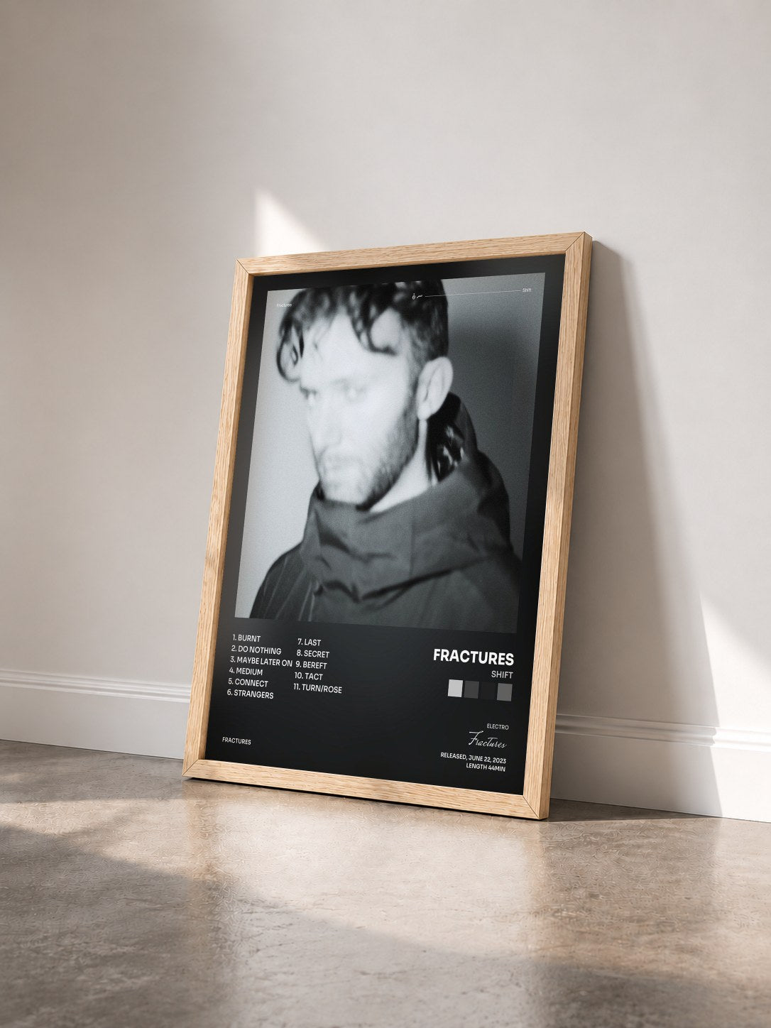 #bois Tableau de l'album Shift de Fractures vu de trois quarts, cadre en bois brut