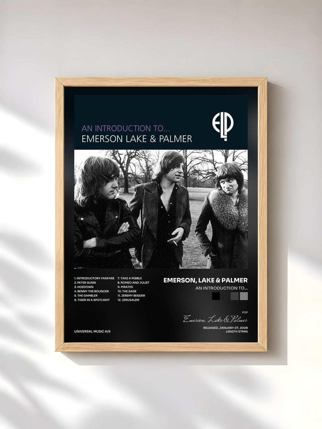 #bois Tableau de l'album An Introduction To... de Emerson, Lake & Palmer, cadre en bois brut, imprimé et encadré en France