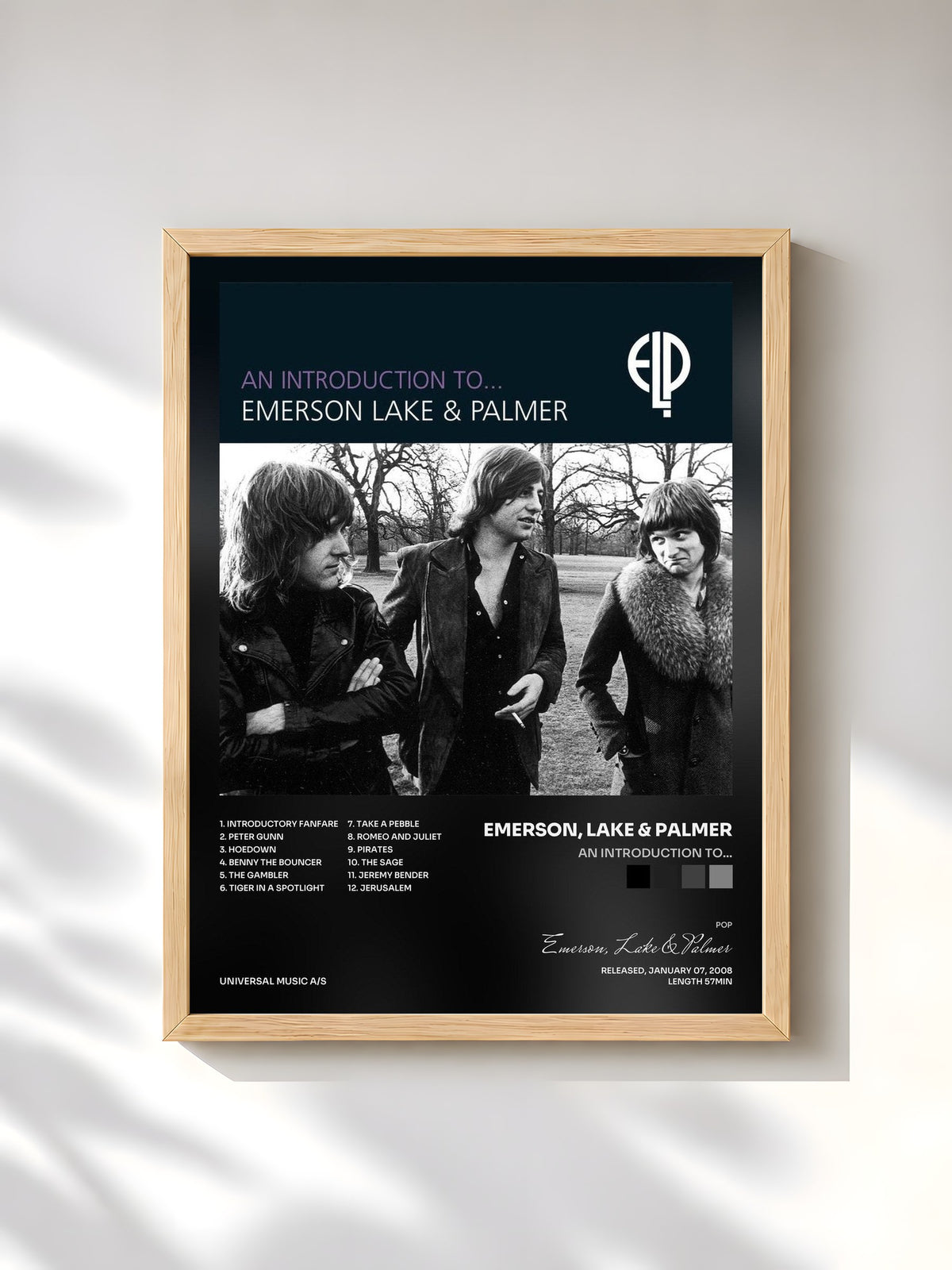 #bois Tableau de l'album An Introduction To... de Emerson, Lake & Palmer, cadre en bois brut, imprimé et encadré en France