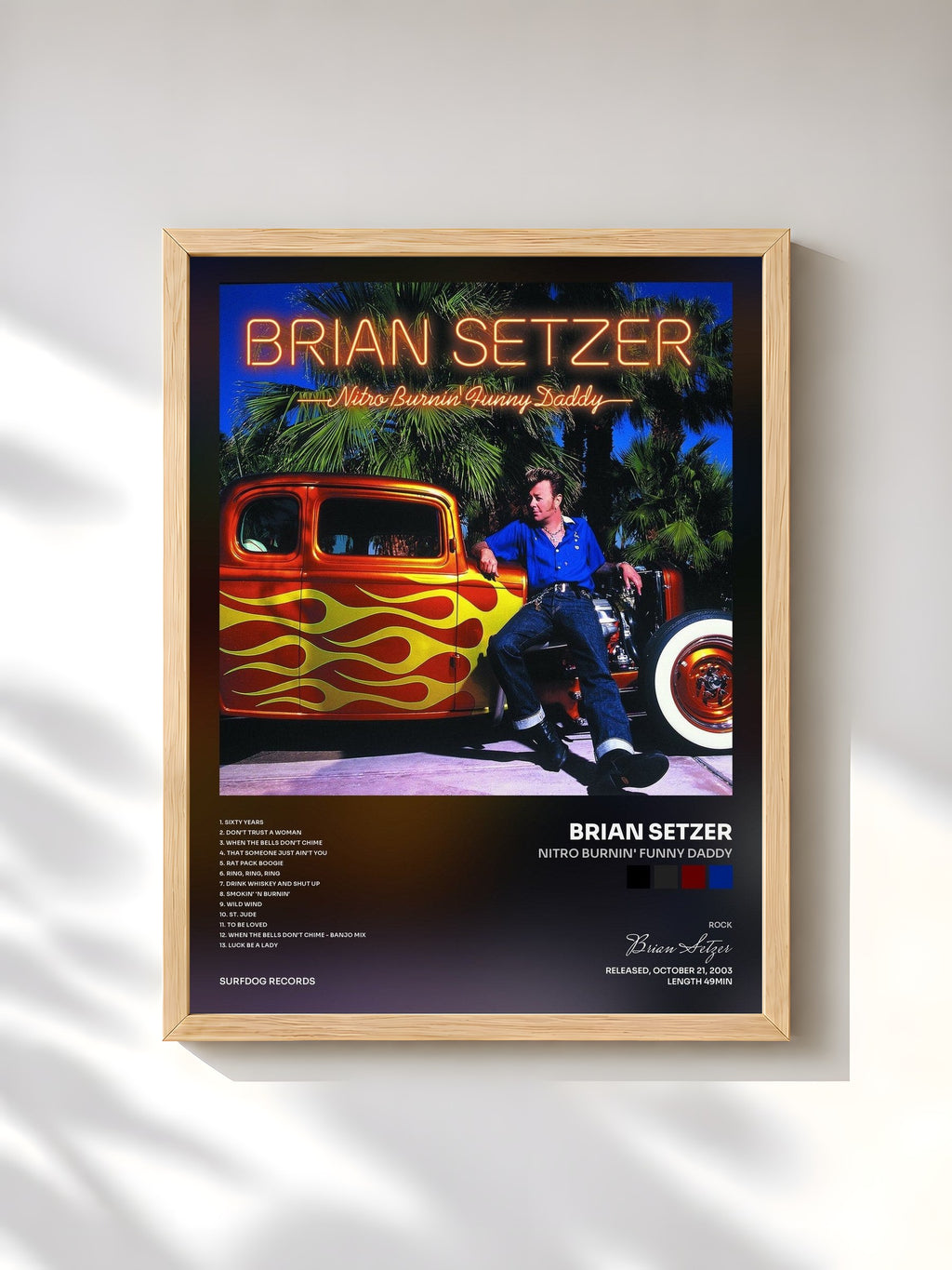 #bois Tableau de l'album Nitro Burnin' Funny Daddy de Brian Setzer, cadre en bois brut, imprimé et encadré en France