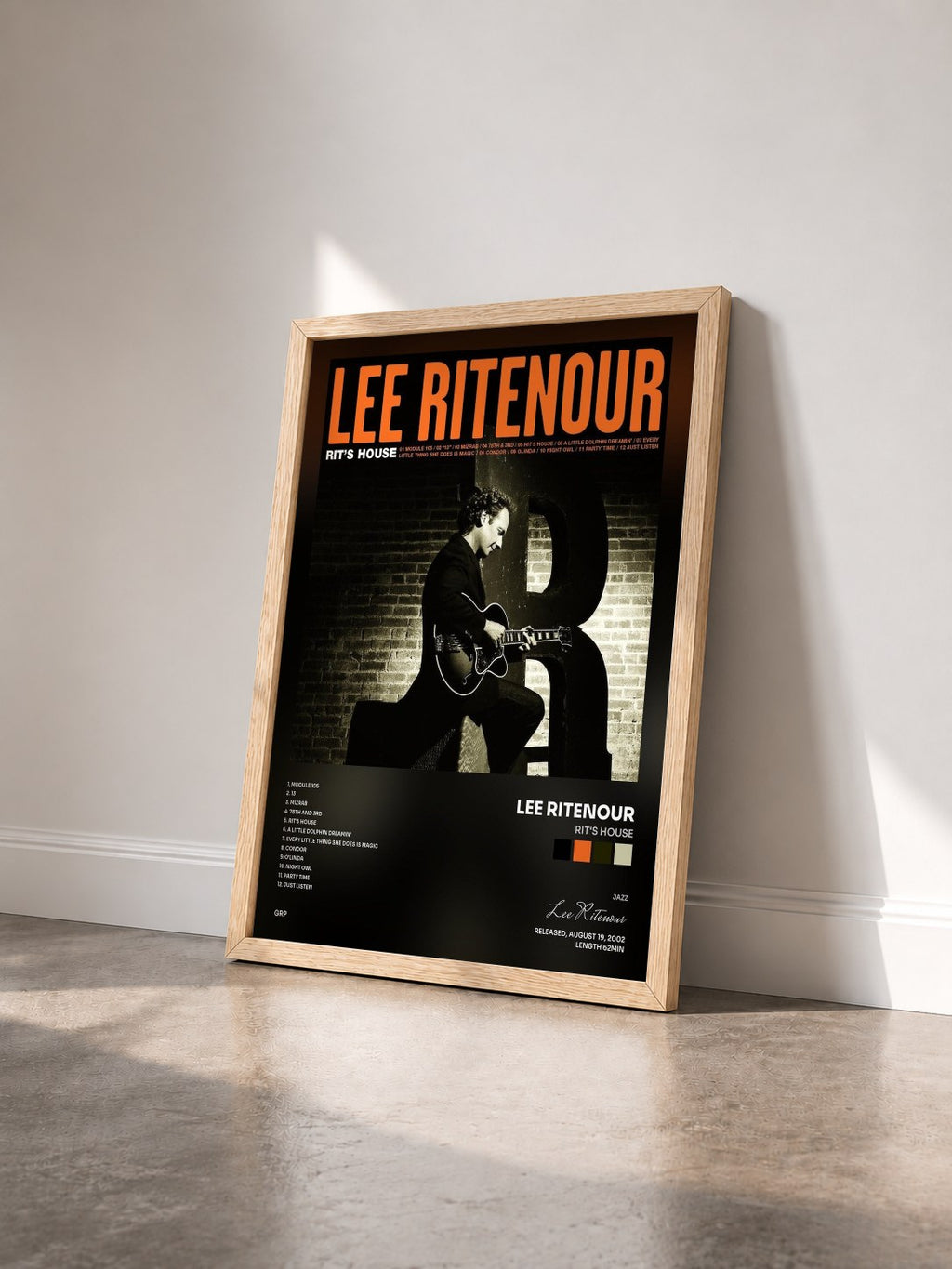 #bois Tableau de l'album Rit's House de Lee Ritenour vu de trois quarts, cadre en bois brut
