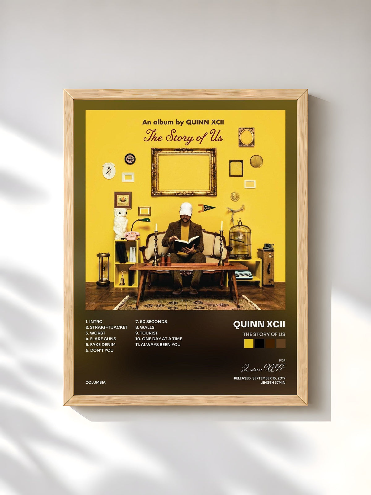 #bois Tableau de l'album The Story of Us de Quinn XCII, cadre en bois brut, imprimé et encadré en France