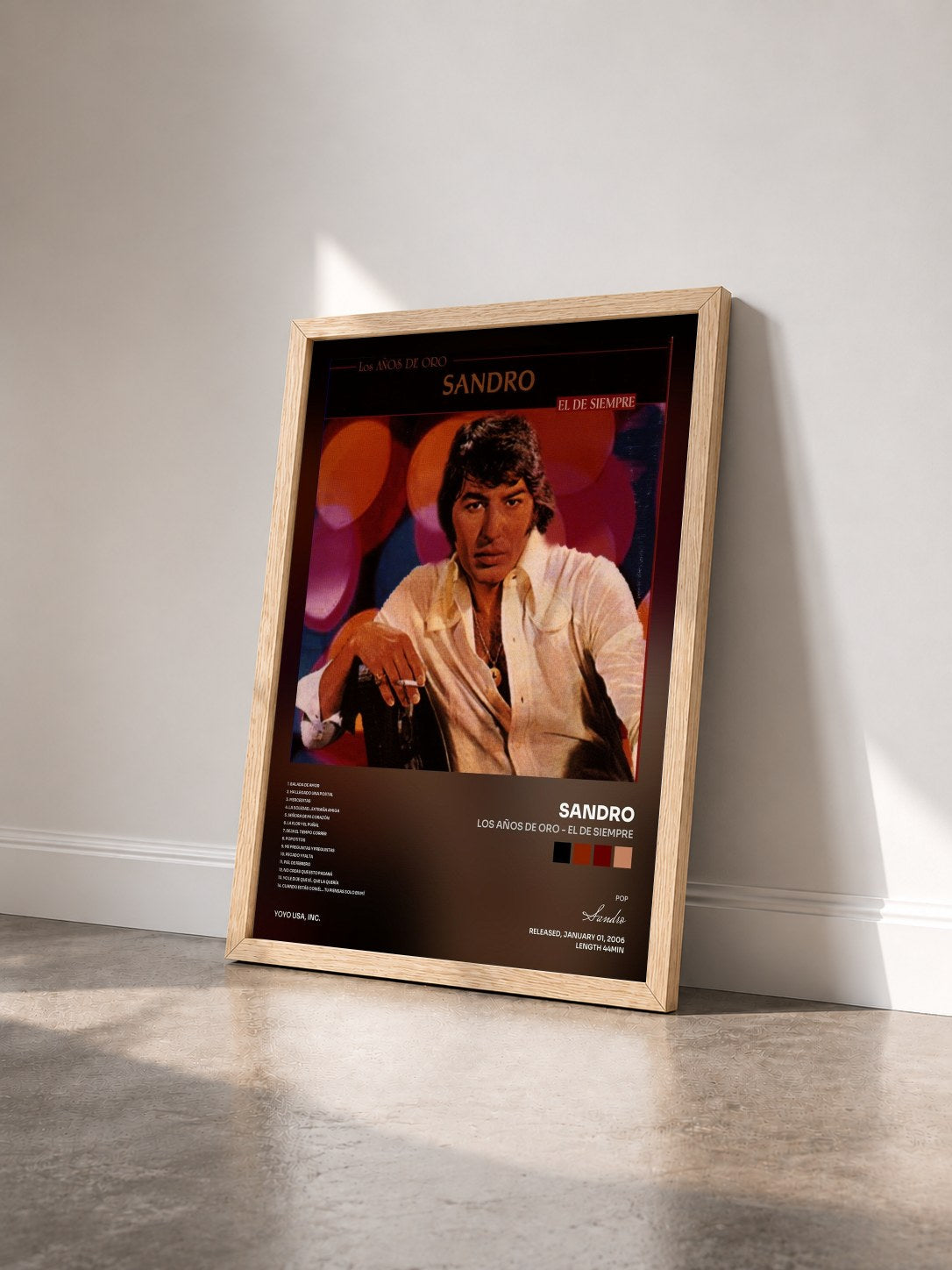#bois Tableau de l'album Los Años De Oro - El De Siempre de Sandro vu de trois quarts, cadre en bois brut