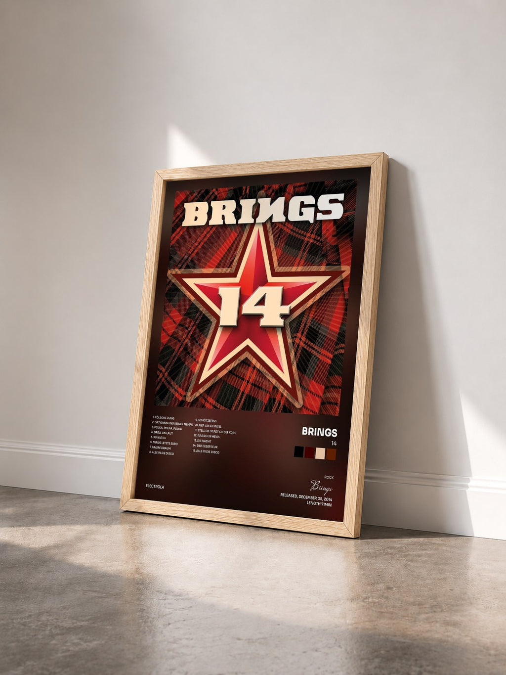 #bois Tableau de l'album 14 de Brings vu de trois quarts, cadre en bois brut