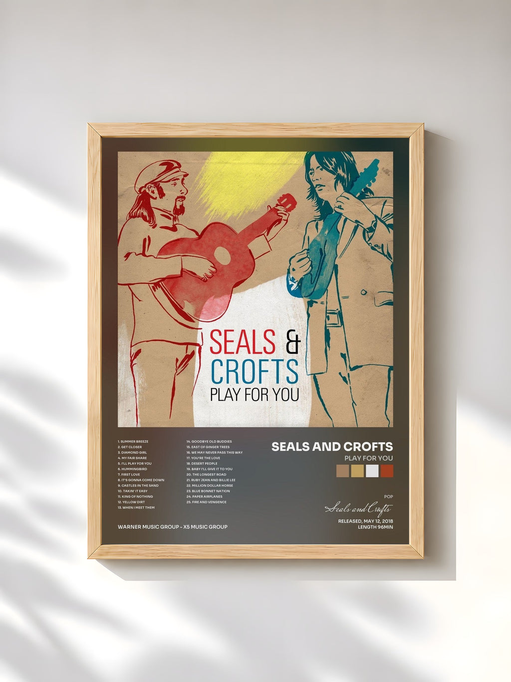 #bois Tableau de l'album Play For You de Seals and Crofts, cadre en bois brut, imprimé et encadré en France