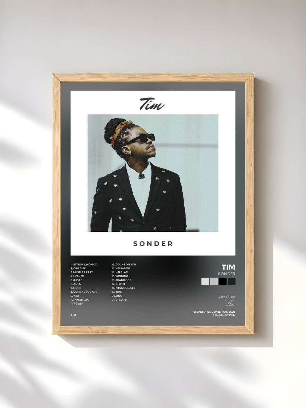 #bois Tableau de l'album SONDER de Tim, cadre en bois brut, imprimé et encadré en France