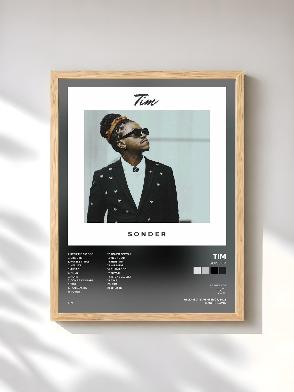 #bois Tableau de l'album SONDER de Tim, cadre en bois brut, imprimé et encadré en France