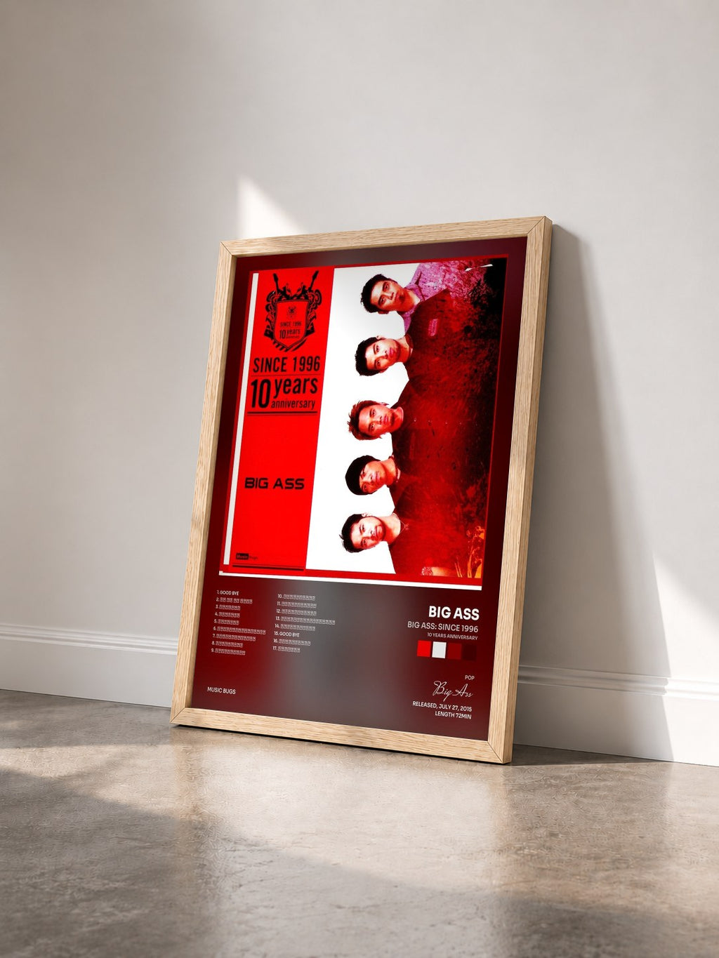#bois Tableau de l'album Big Ass: Since 1996 (10 Years Anniversary) de Big Ass vu de trois quarts, cadre en bois brut