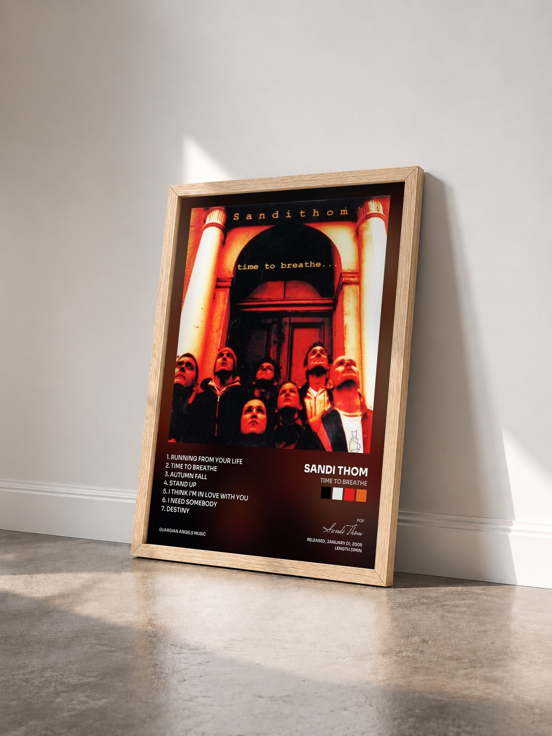 #bois Tableau de l'album Time to Breathe de Sandi Thom vu de trois quarts, cadre en bois brut