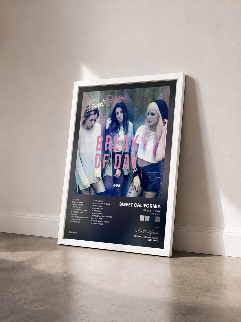 #blanc Tableau de l'album Break of Day (Super Deluxe) de Sweet California vu de trois quarts, cadre blanc