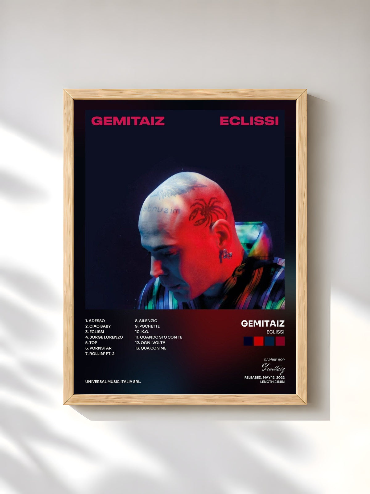#bois Tableau de l'album Eclissi de Gemitaiz, cadre en bois brut, imprimé et encadré en France