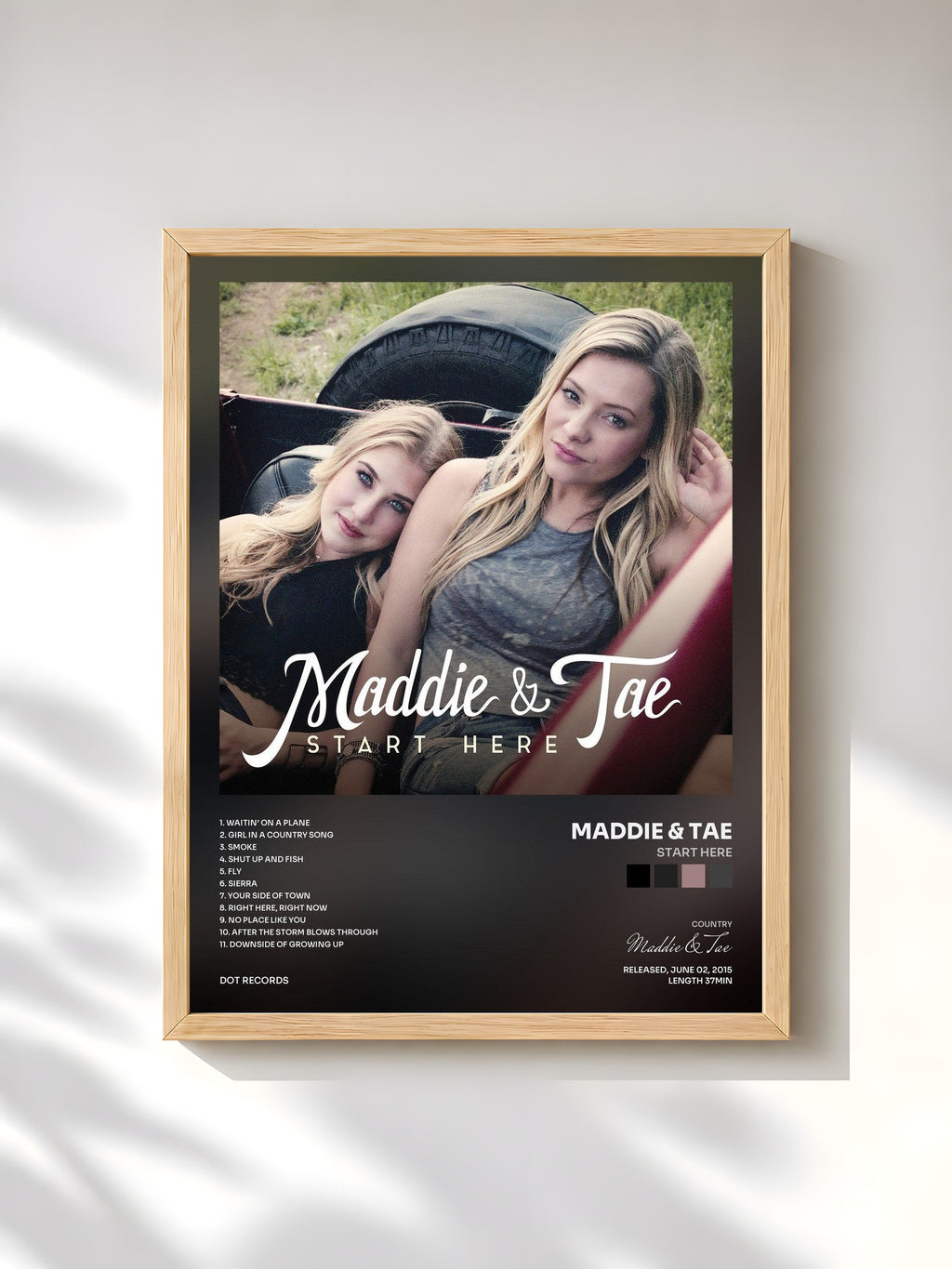 #bois Tableau de l'album Start Here de Maddie & Tae, cadre en bois brut, imprimé et encadré en France