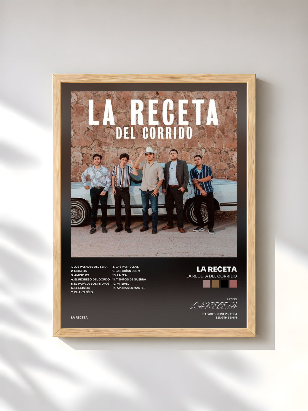 #bois Tableau de l'album La Receta Del Corrido de LA RECETA, cadre en bois brut, imprimé et encadré en France