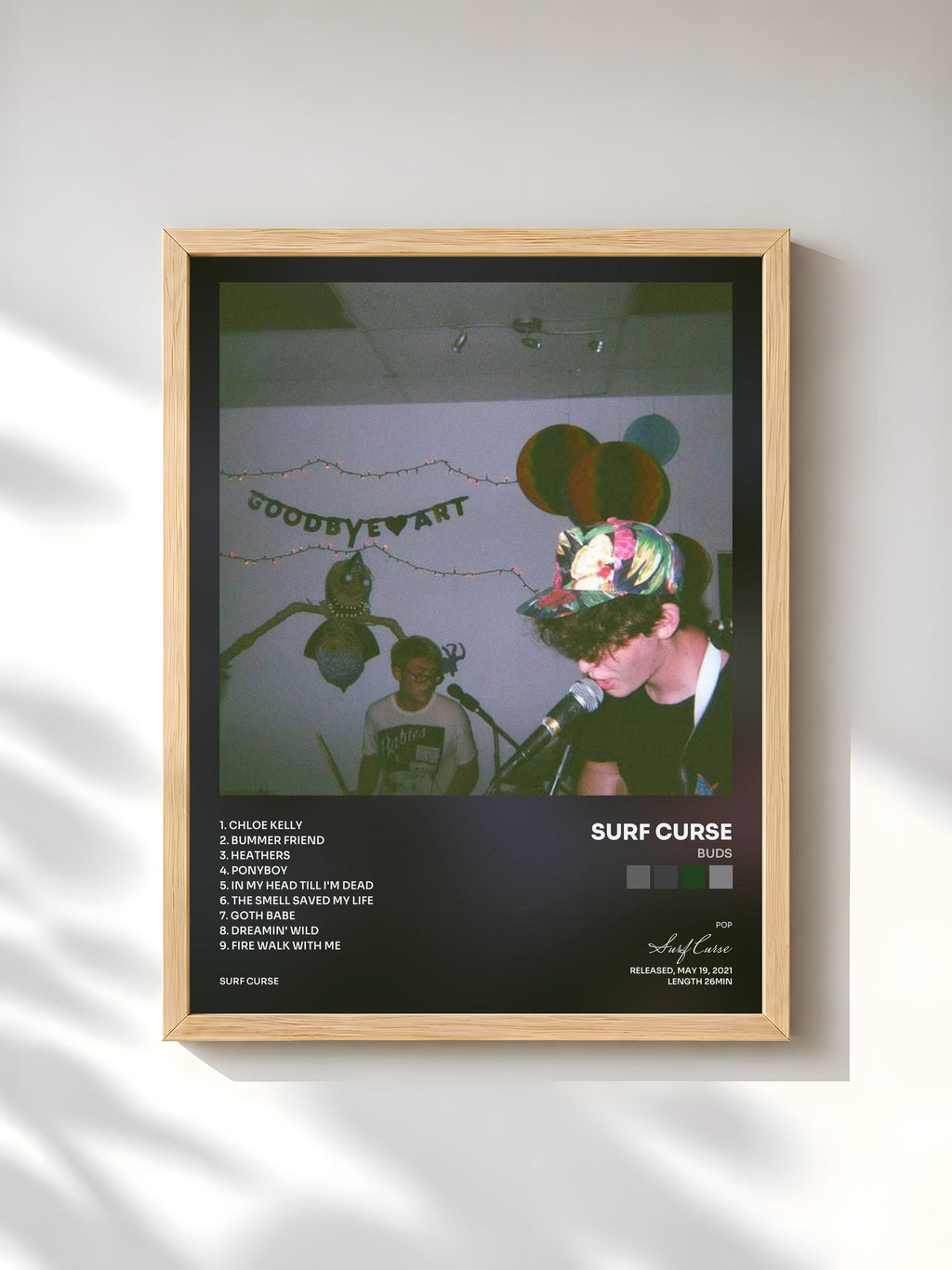 #bois Tableau de l'album Buds de Surf Curse, cadre en bois brut, imprimé et encadré en France