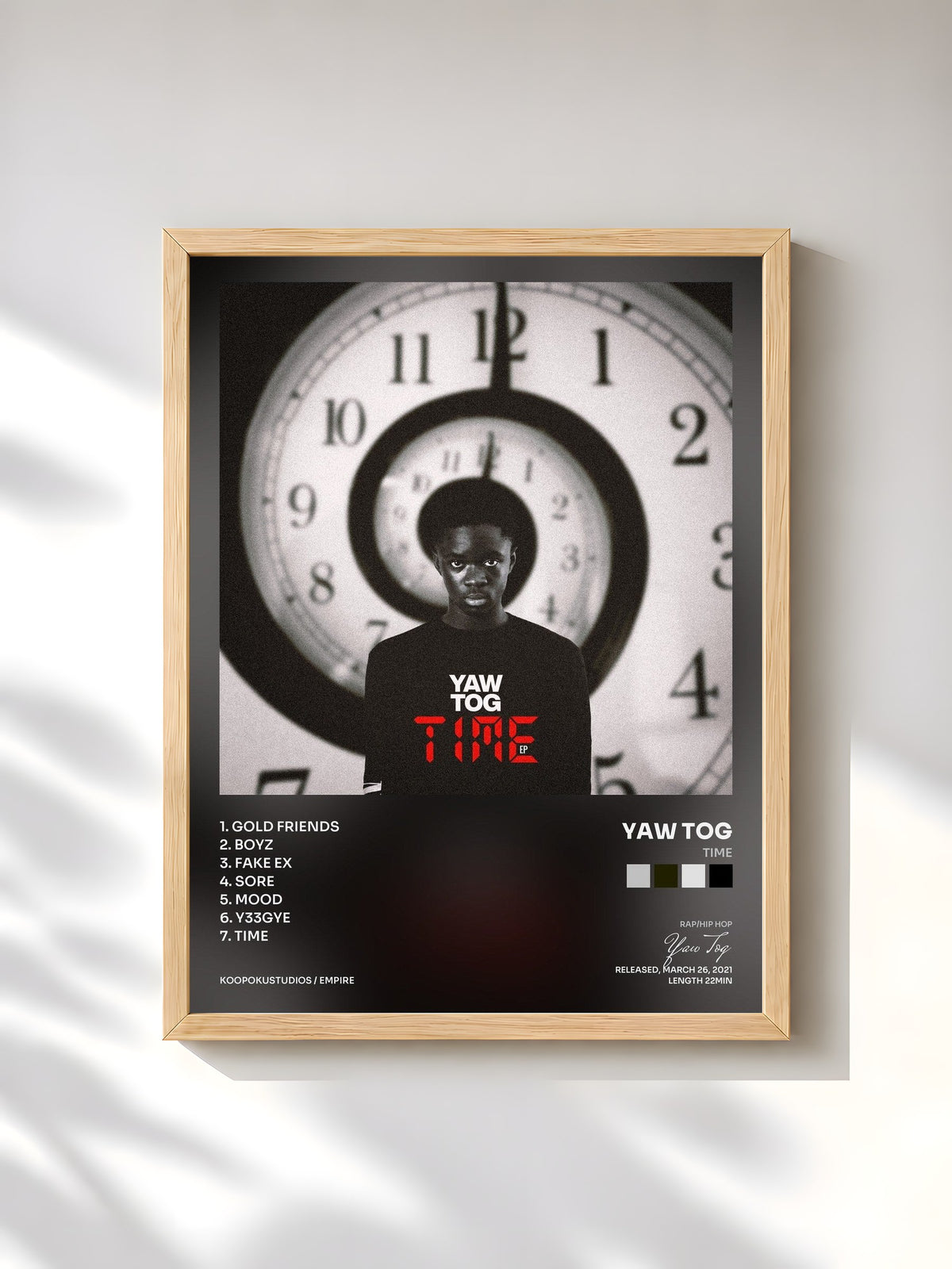 #bois Tableau de l'album TIME de Yaw Tog, cadre en bois brut, imprimé et encadré en France