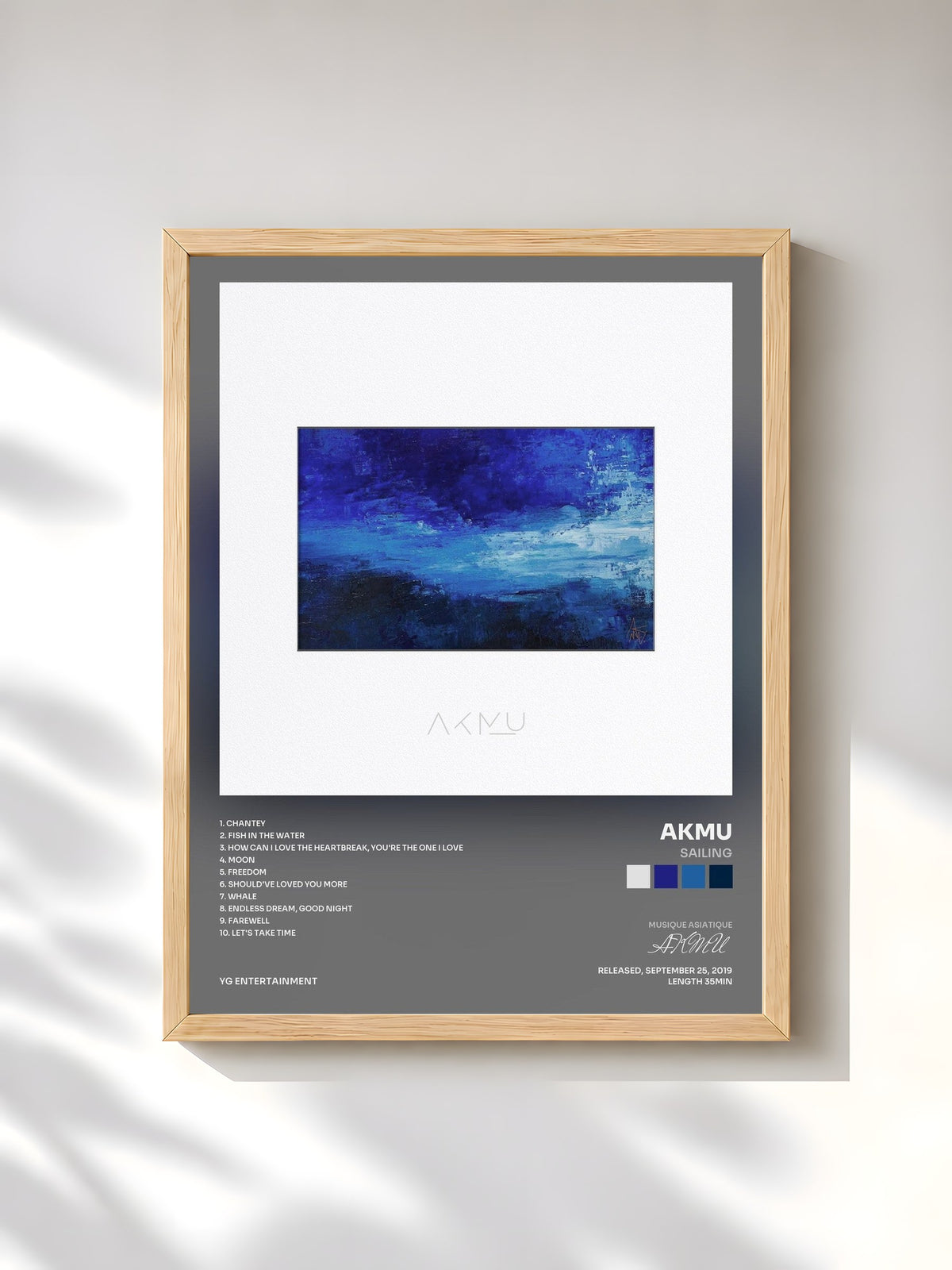 #bois Tableau de l'album SAILING de AKMU, cadre en bois brut, imprimé et encadré en France