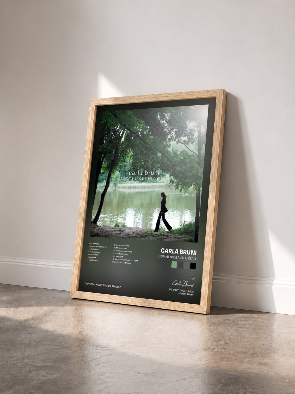 #bois Tableau de l'album Comme si de rien n'était de Carla Bruni vu de trois quarts, cadre en bois brut