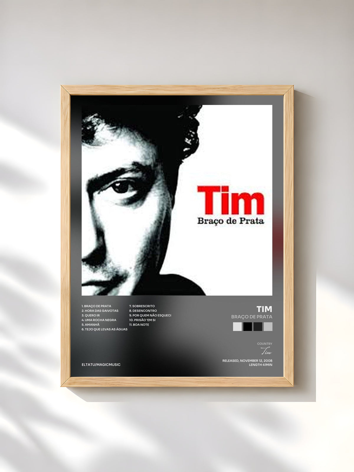 #bois Tableau de l'album Braço De Prata de Tim, cadre en bois brut, imprimé et encadré en France