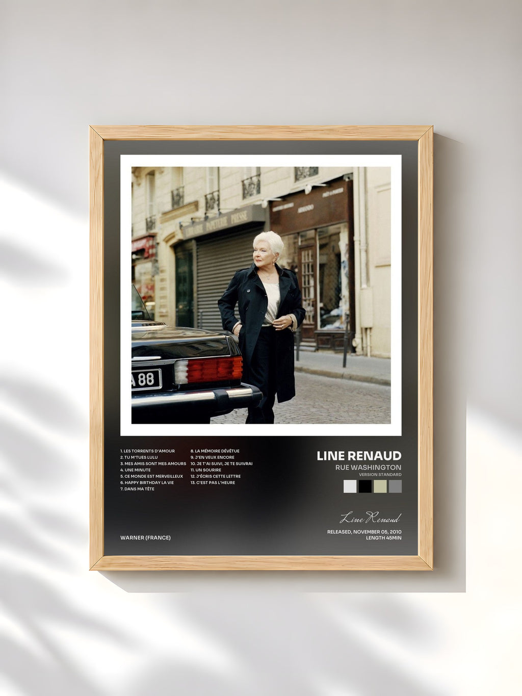 #bois Tableau de l'album Rue Washington (version standard) de Line Renaud, cadre en bois brut, imprimé et encadré en France