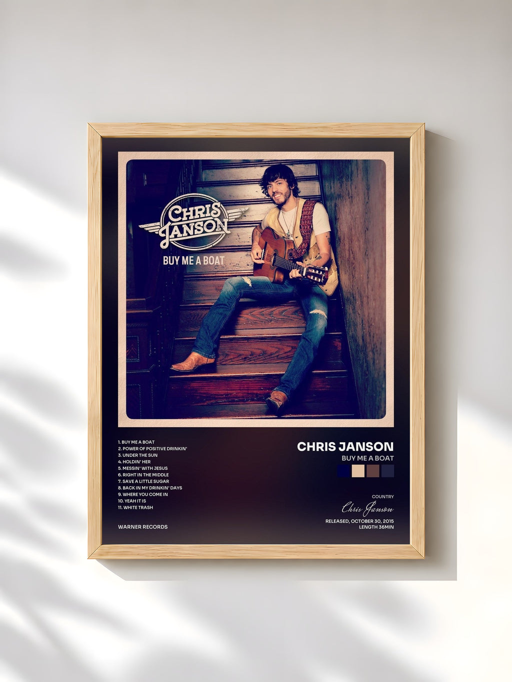 #bois Tableau de l'album Buy Me a Boat de Chris Janson, cadre en bois brut, imprimé et encadré en France