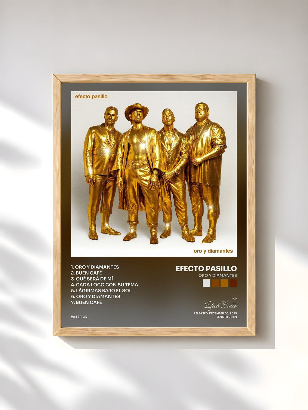 #bois Tableau de l'album Oro y Diamantes de Efecto Pasillo, cadre en bois brut, imprimé et encadré en France