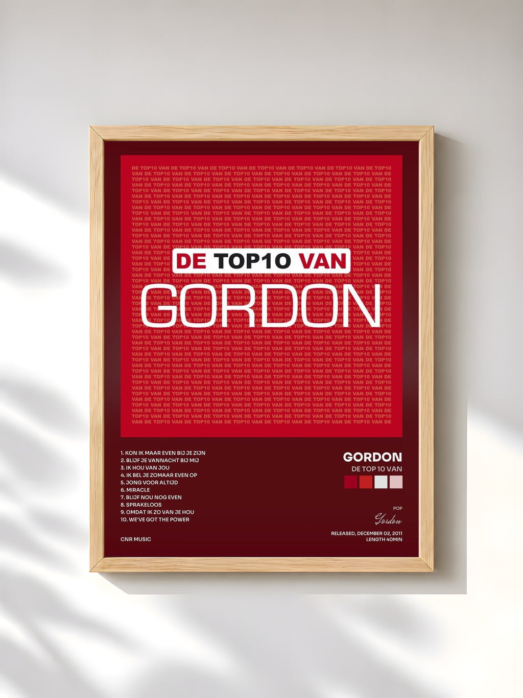 #bois Tableau de l'album De Top 10 Van de Gordon, cadre en bois brut, imprimé et encadré en France